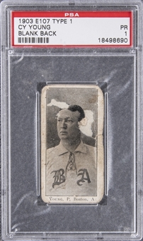 1903 E107 Type 1 Cy Young, Blank Back – PSA PR 1